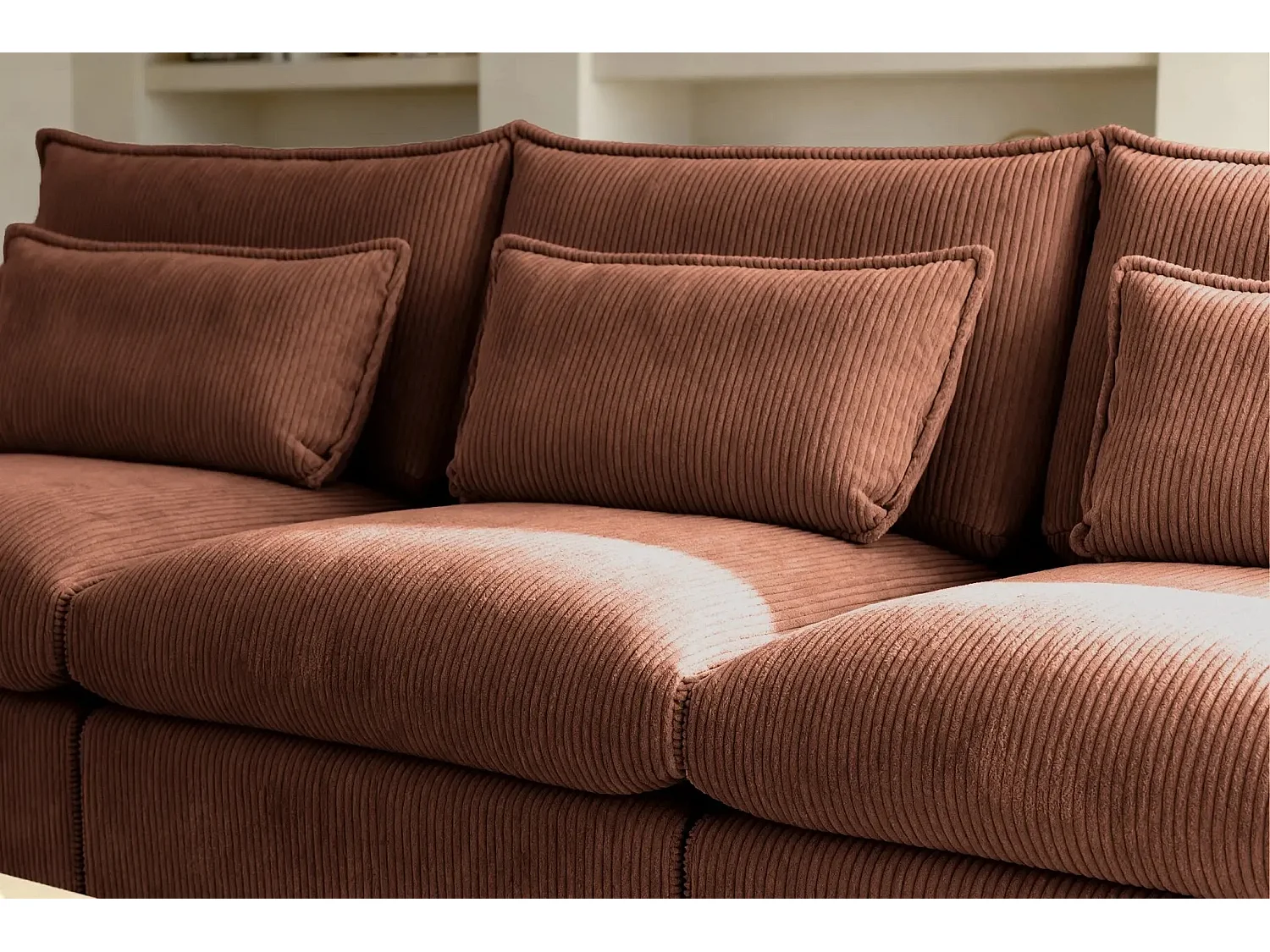 ANGELE - Canapé droit velours côtelé 3 places - Terracotta