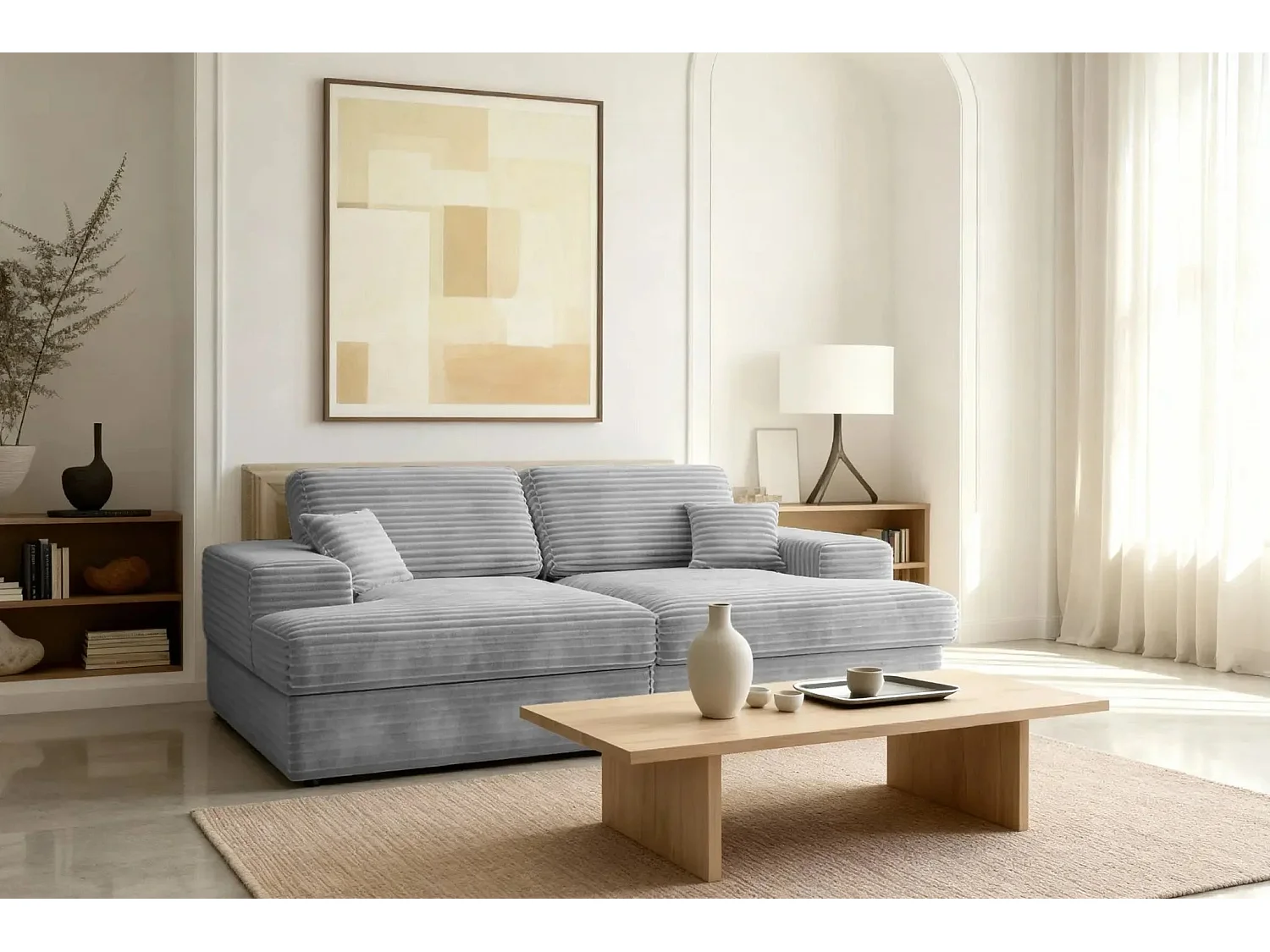 LISBONNE XL - Canapé droit XL 3 places - Gris clair