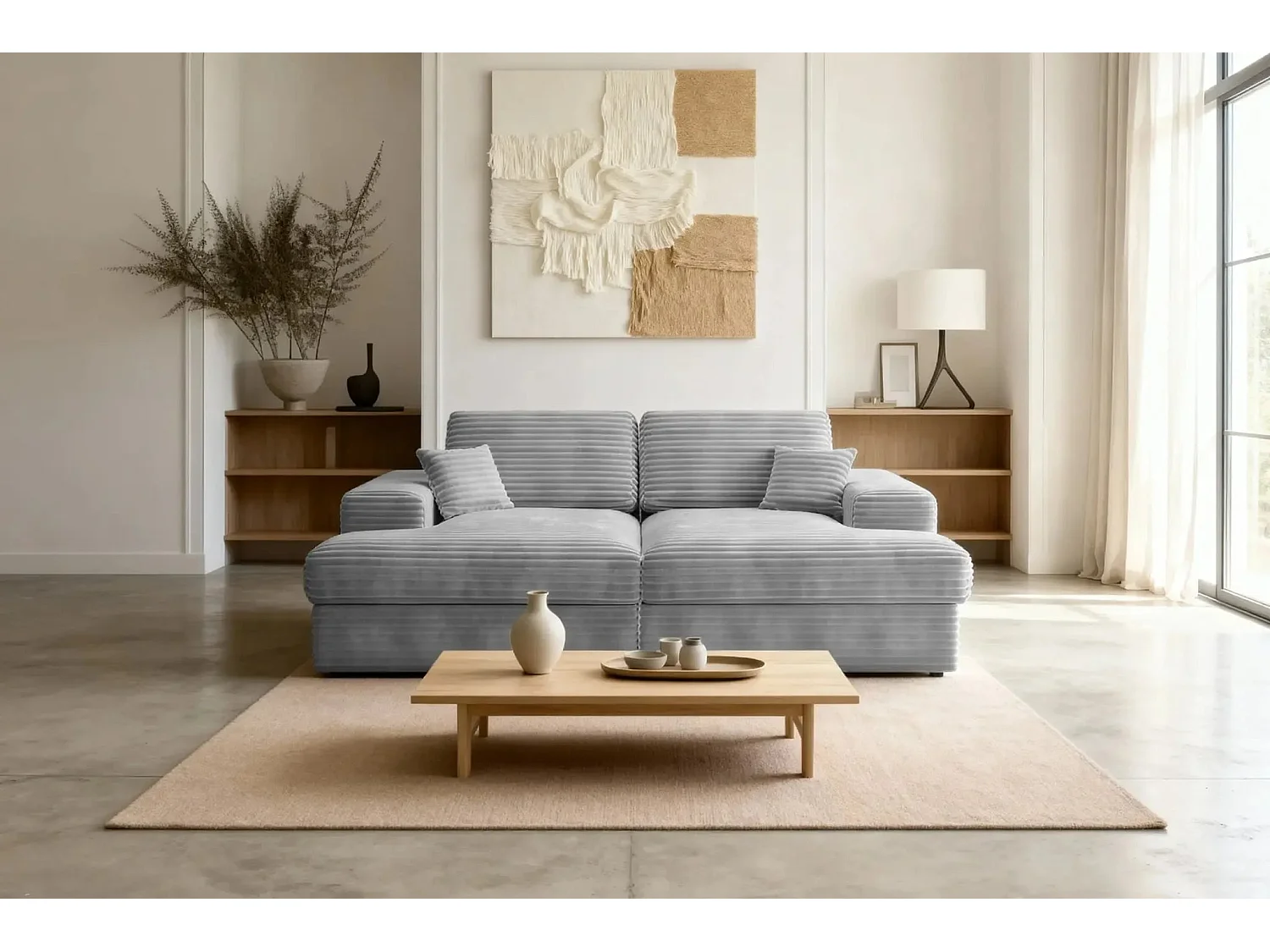 LISBONNE XL - Canapé droit XL 3 places - Gris clair