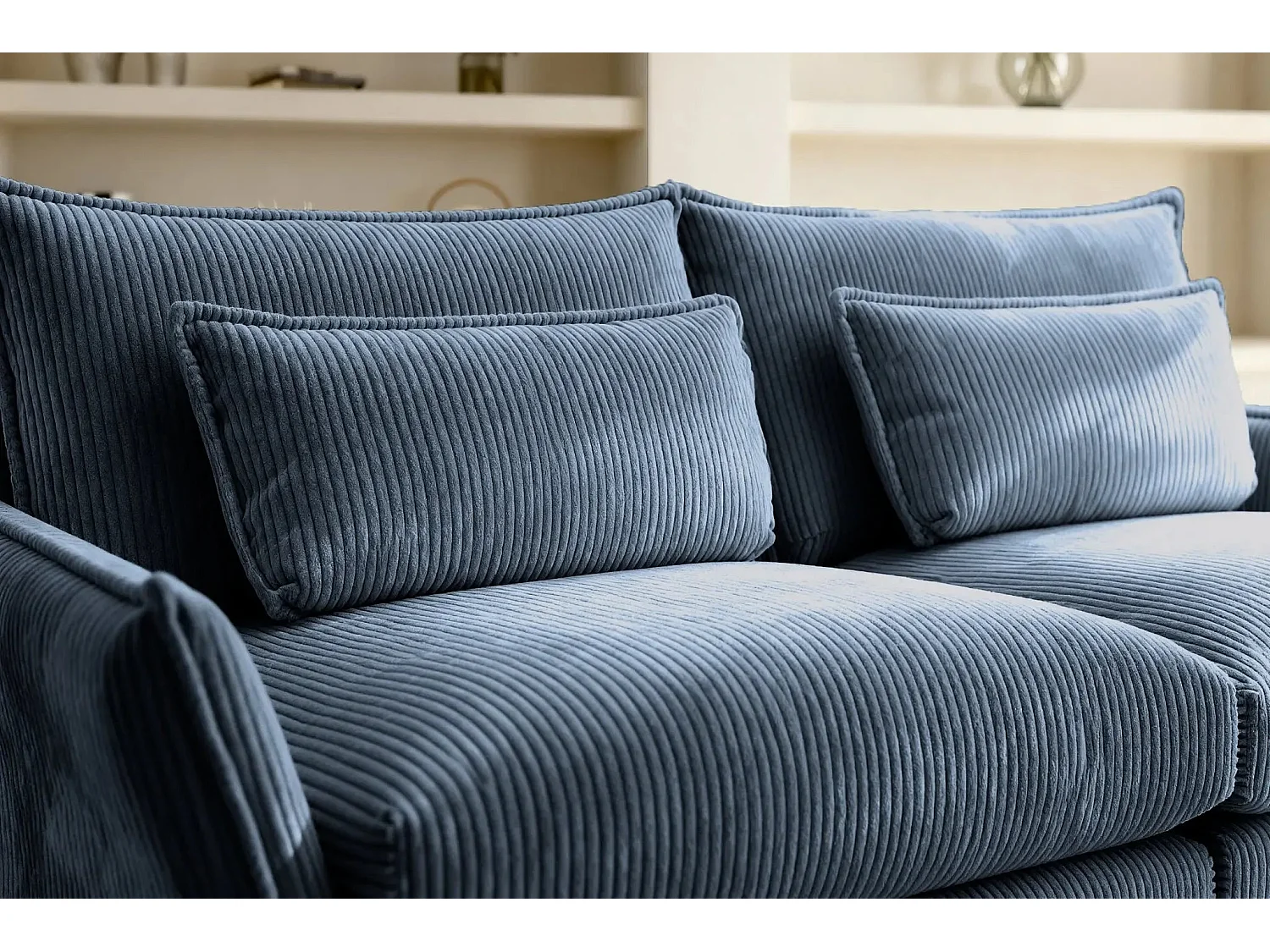 ANGELE - Canapé droit velours côtelé 2 places - Bleu