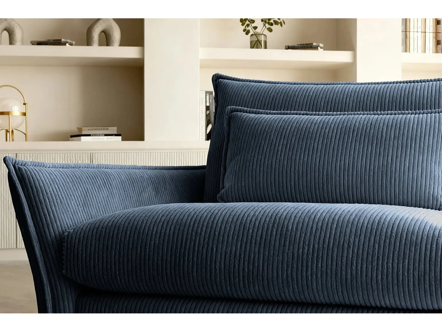 ANGELE - Canapé droit velours côtelé 2 places - Bleu