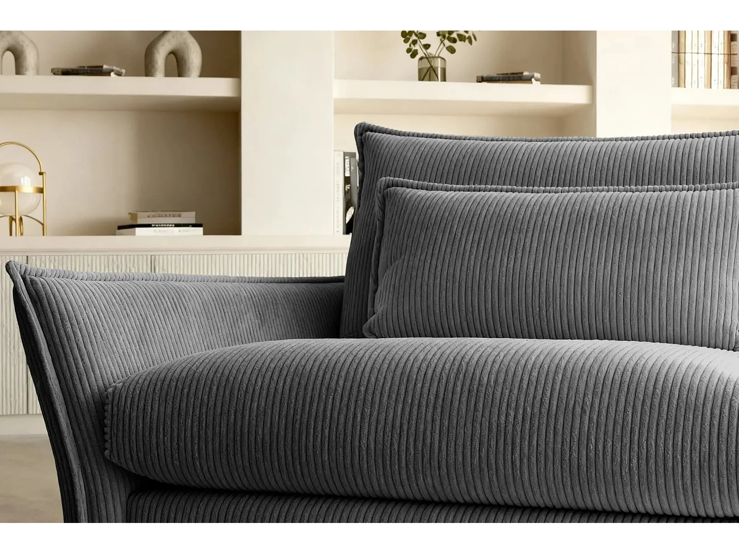 ANGELE - Canapé droit velours côtelé 2 places - Gris foncé