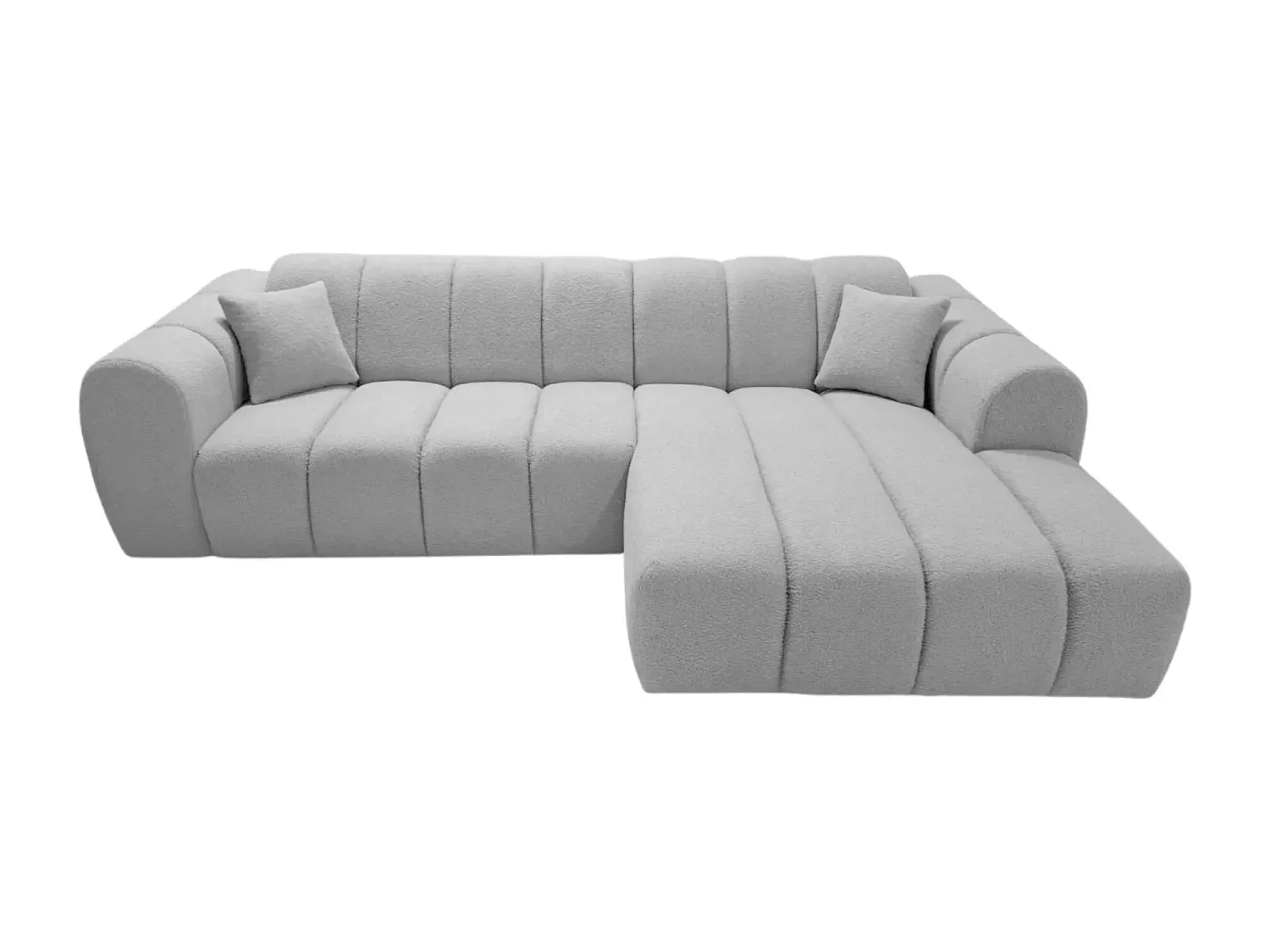 LAURA - Canapé d'angle tissu bouclette 4 places - Gris clair - Droit