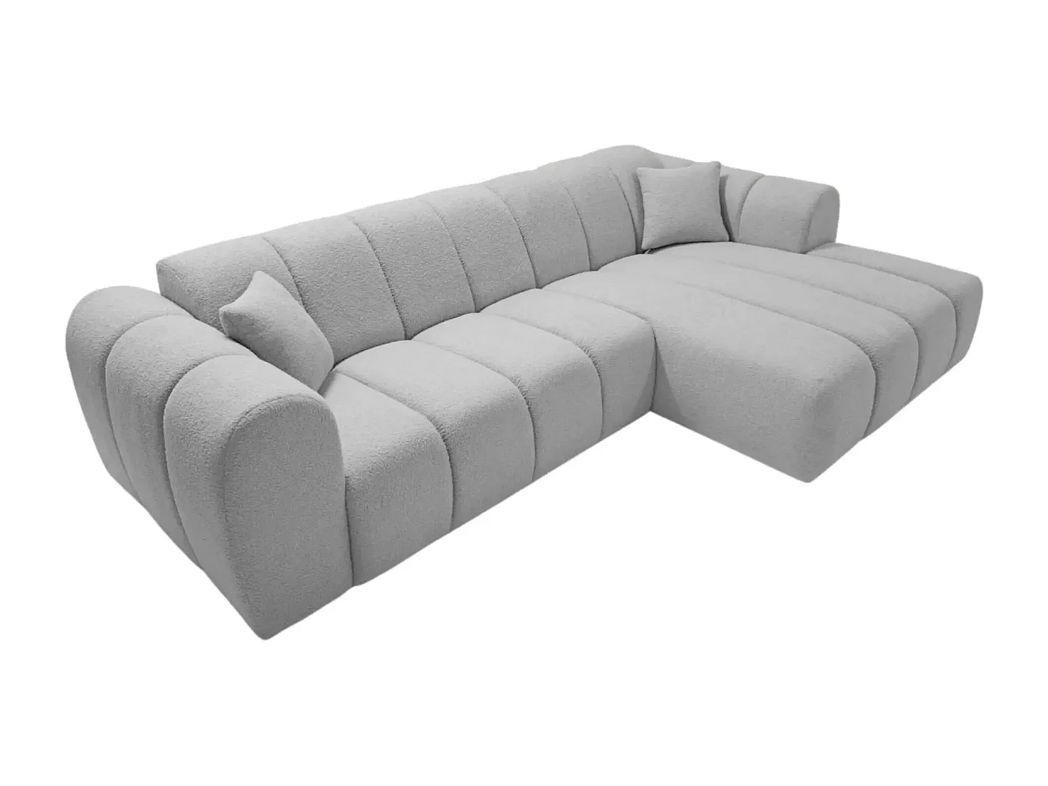 LAURA - Canapé d'angle tissu bouclette 4 places - Gris clair - Droit