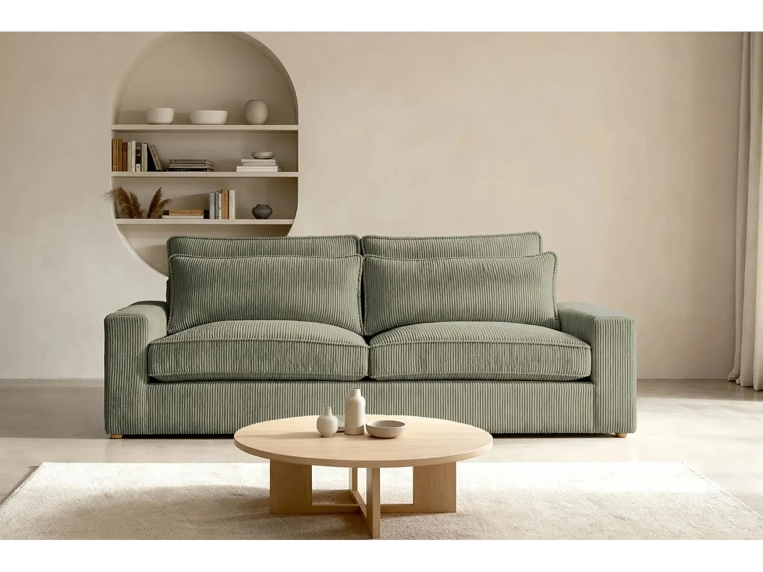 HENRY - Canapé droit velours côtelé 2 places - Vert