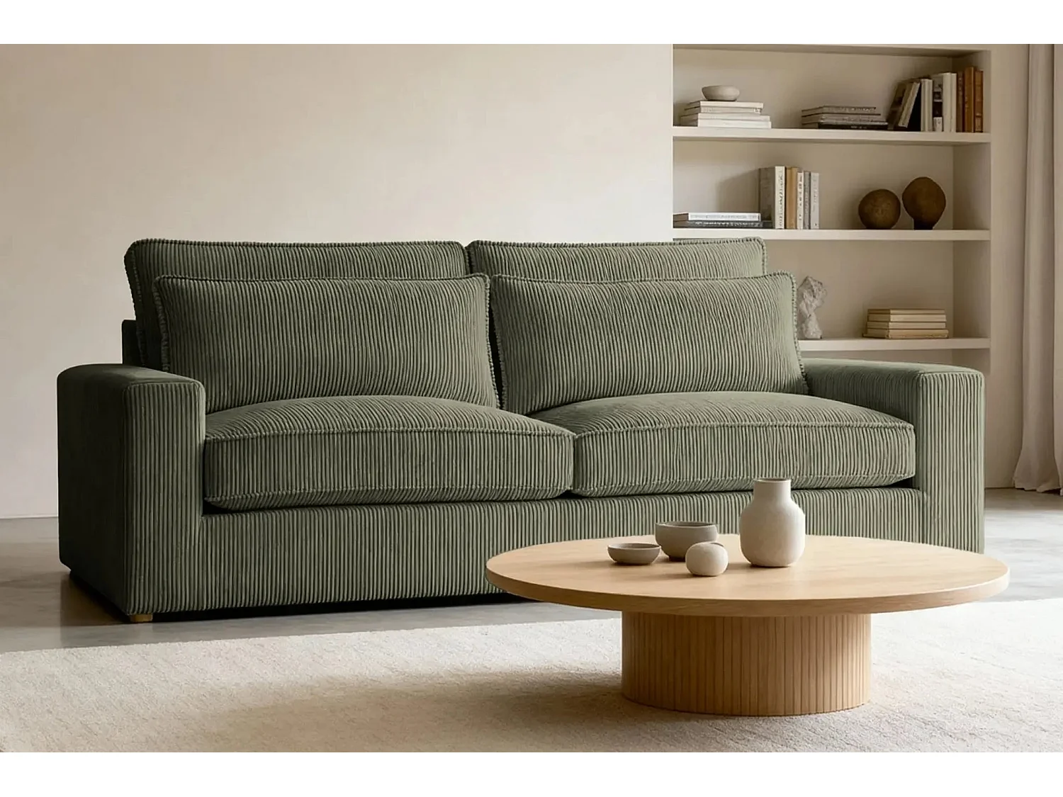 HENRY - Canapé droit velours côtelé 2 places - Vert