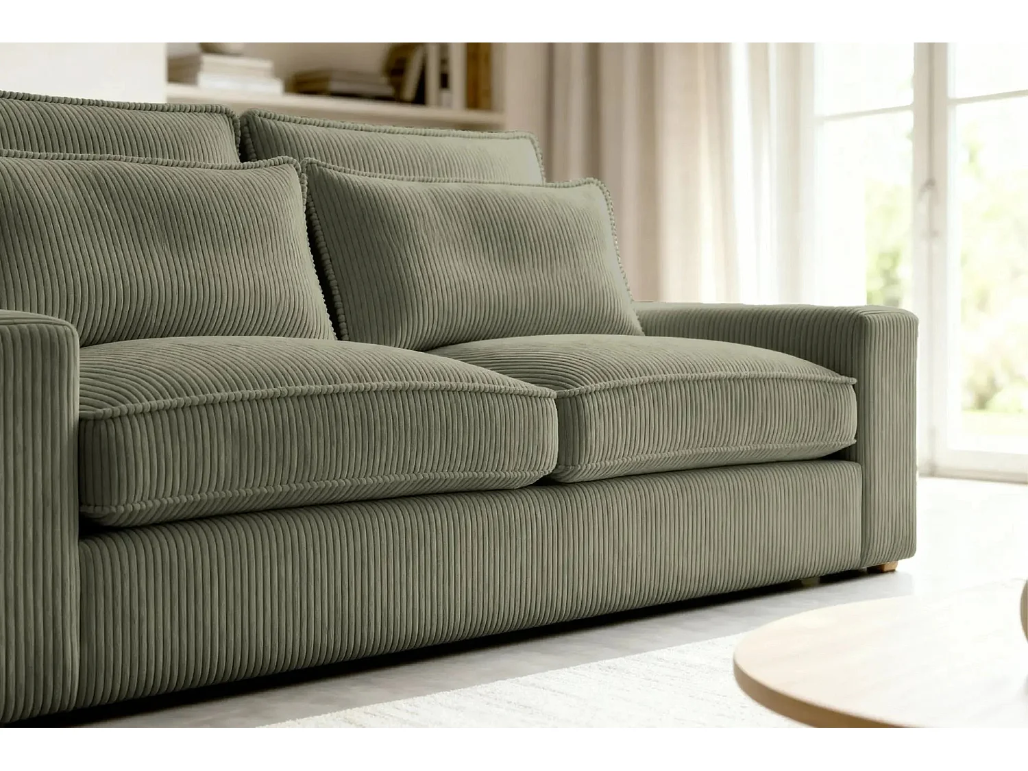 HENRY - Canapé droit velours côtelé 2 places - Vert