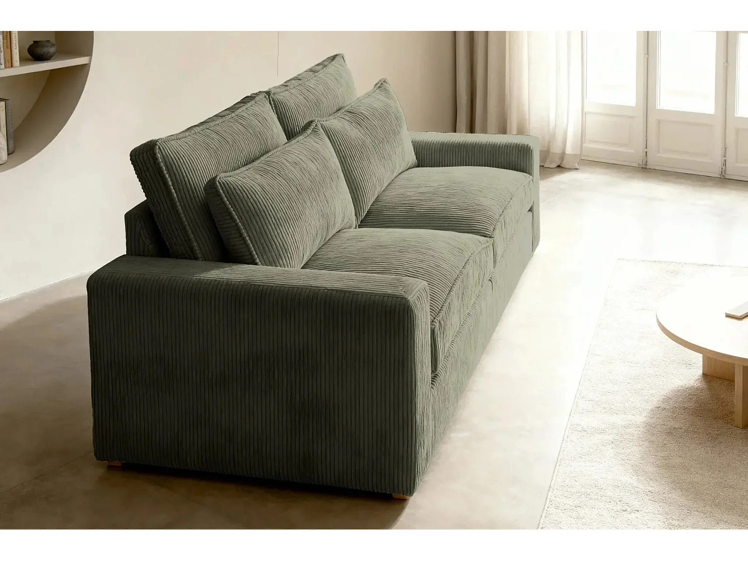 HENRY - Canapé droit velours côtelé 2 places - Vert