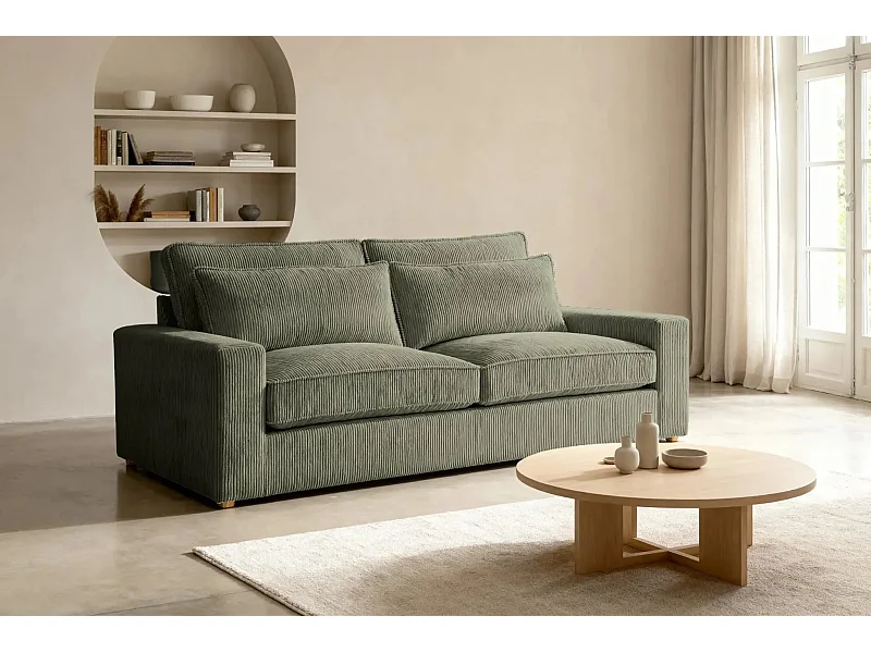 HENRY - Canapé droit velours côtelé 2 places - Vert