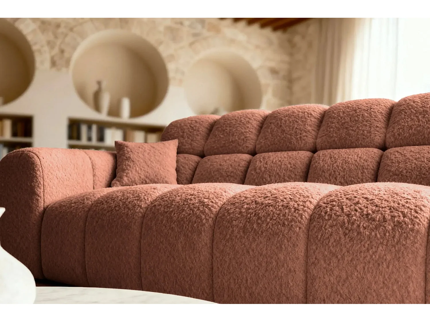 ALEXIA - Canapé droit tissu bouclette 3 places - Terracotta