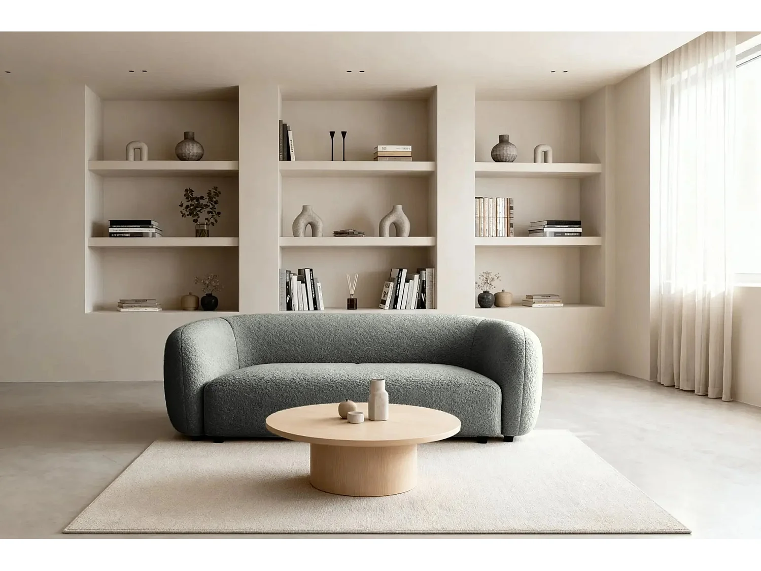 BAHIA 3 - Canapé droit en tissu bouclette 3 places - Gris foncé