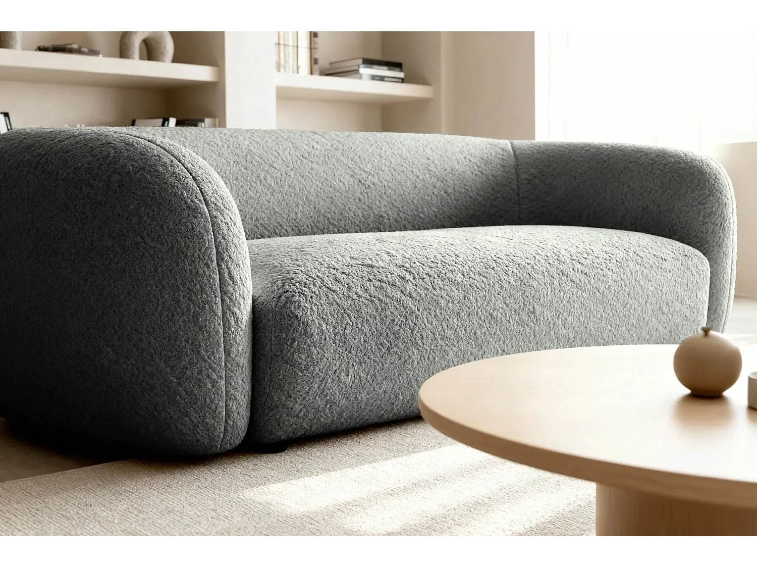 BAHIA 3 - Canapé droit en tissu bouclette 3 places - Gris foncé