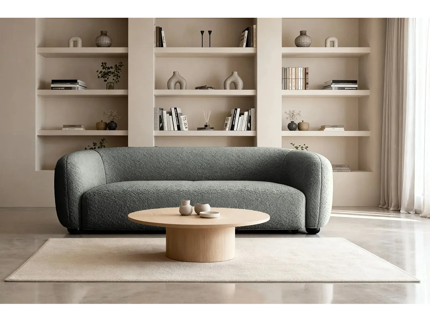 BAHIA 3 - Canapé droit en tissu bouclette 3 places - Gris foncé