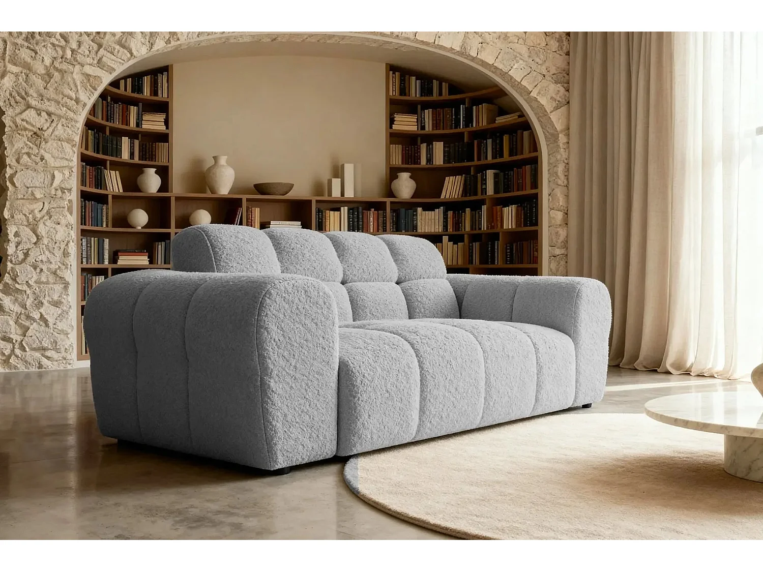 ALEXIA - Canapé droit tissu bouclette 2 places - Gris clair