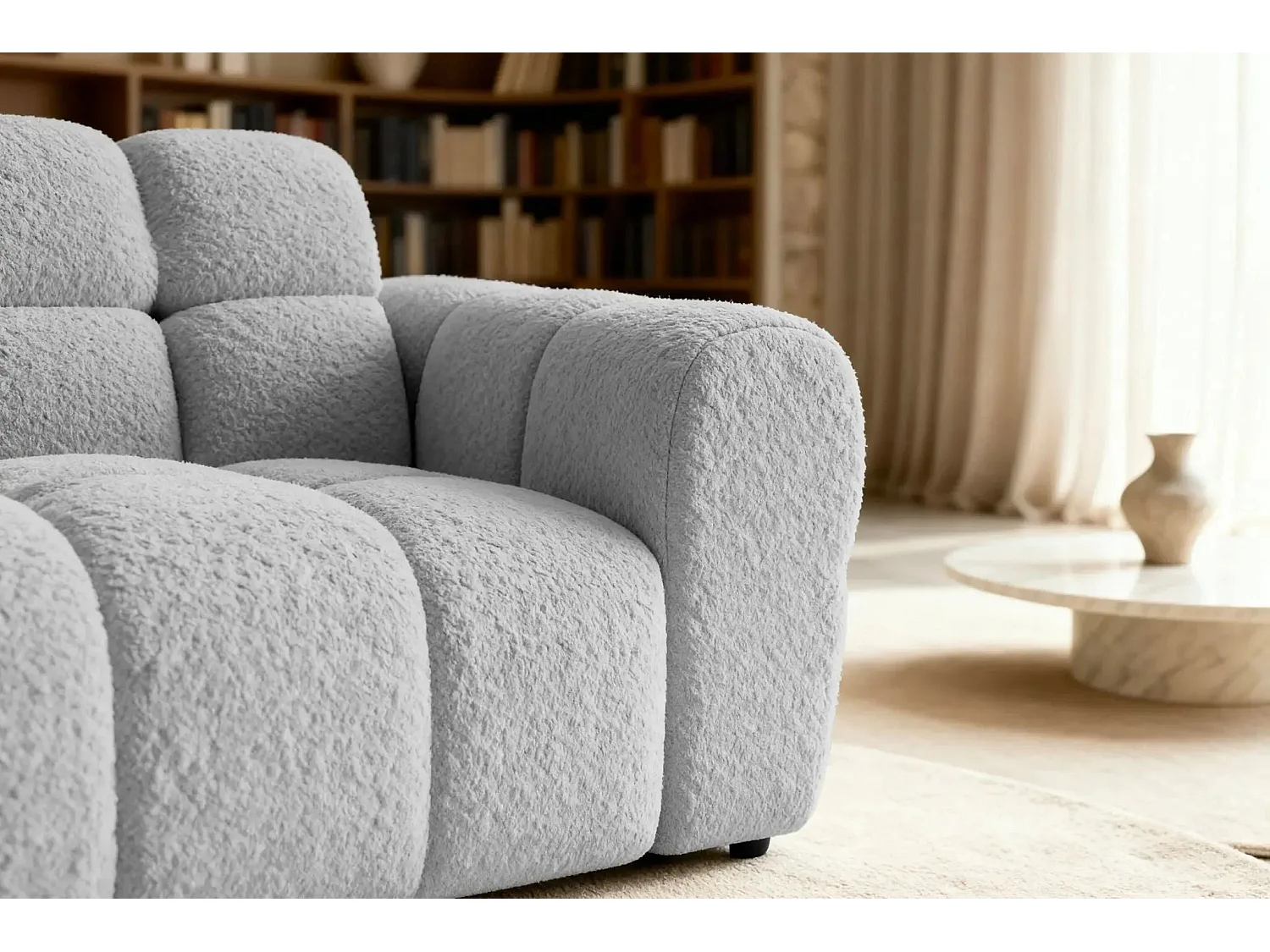 ALEXIA - Canapé droit tissu bouclette 2 places - Gris clair