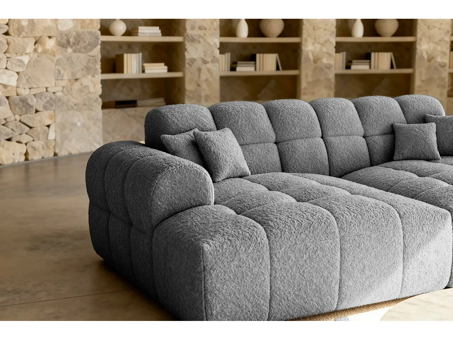 ALEXIA XL - Canapé droit tissu bouclette 4 places - Gris foncé