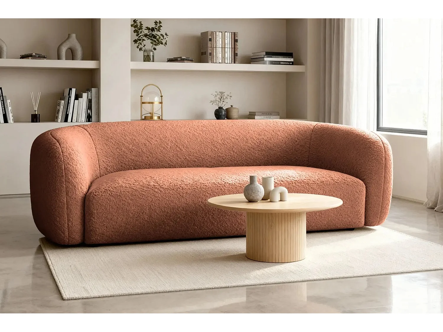 BAHIA 3 - Canapé droit en tissu bouclette 3 places - Terracotta