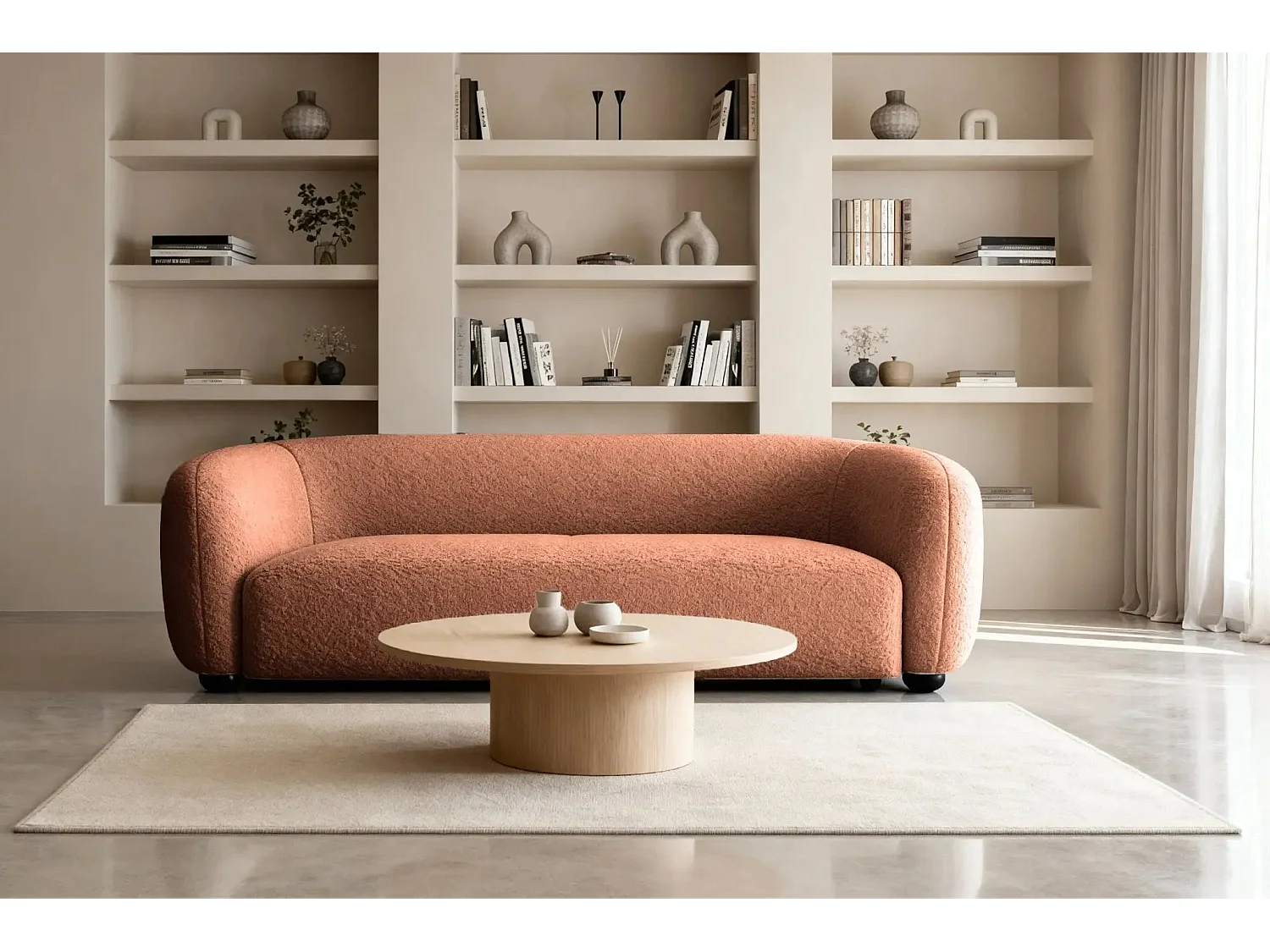 BAHIA 3 - Canapé droit en tissu bouclette 3 places - Terracotta