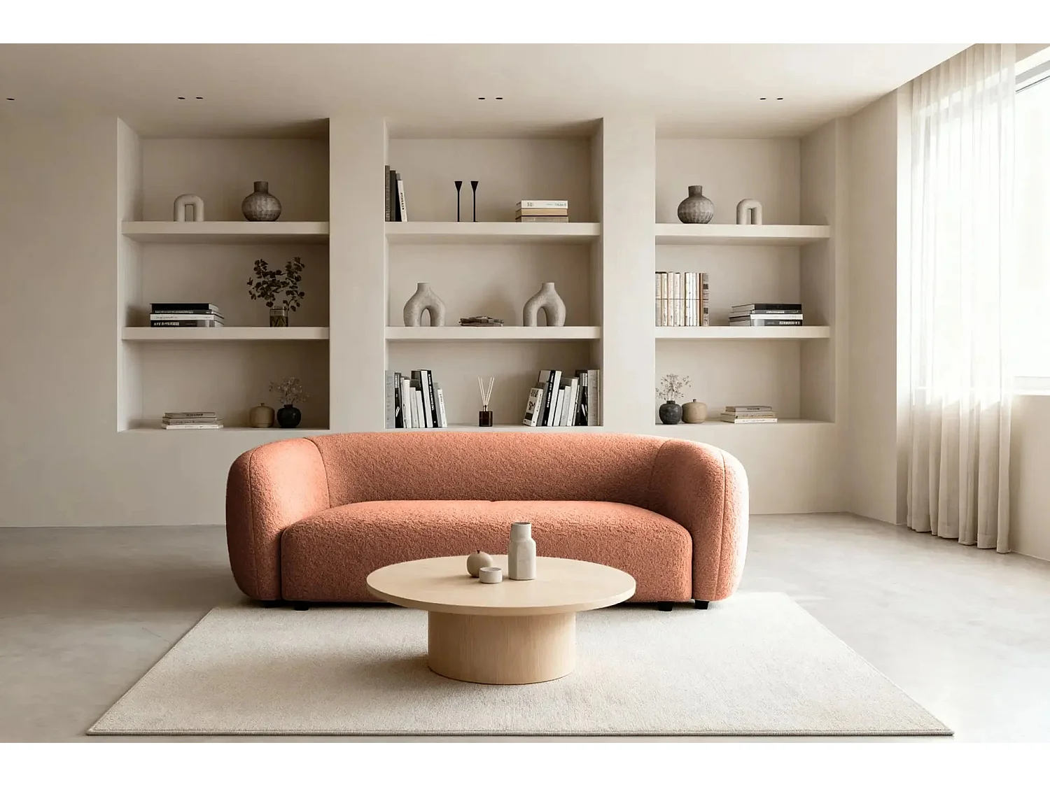 BAHIA 3 - Canapé droit en tissu bouclette 3 places - Terracotta