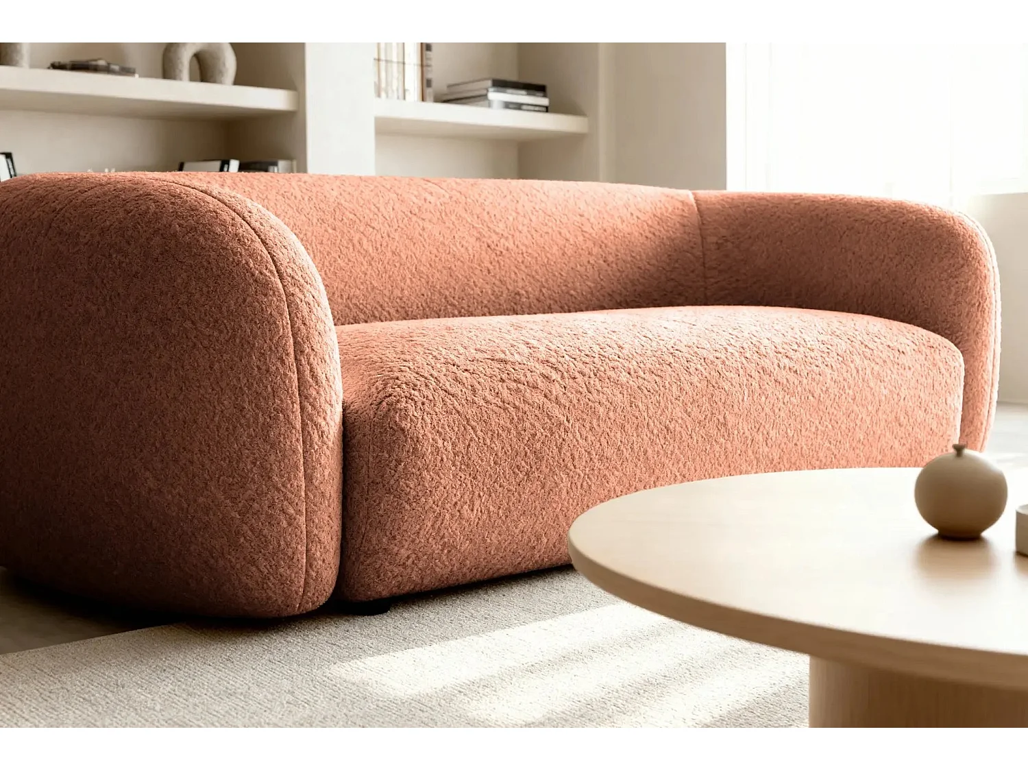 BAHIA 3 - Canapé droit en tissu bouclette 3 places - Terracotta