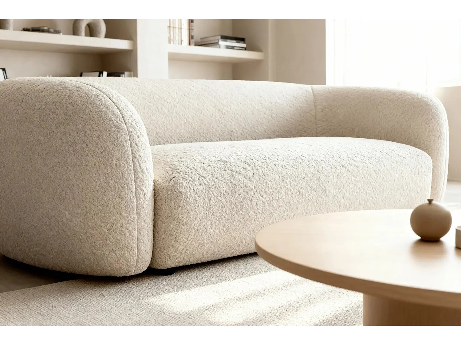 BAHIA 3 - Canapé droit en tissu bouclette 3 places - Beige