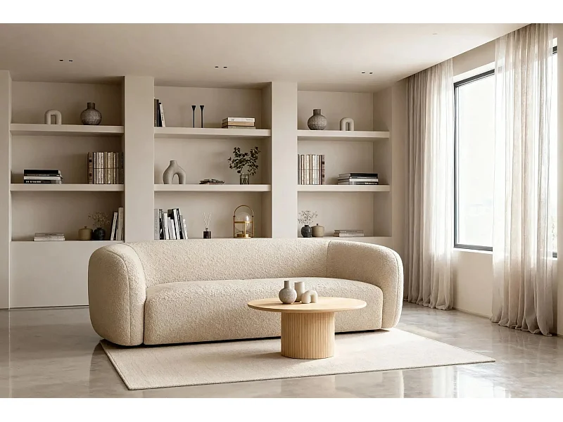 BAHIA 3 - Canapé droit en tissu bouclette 3 places - Beige