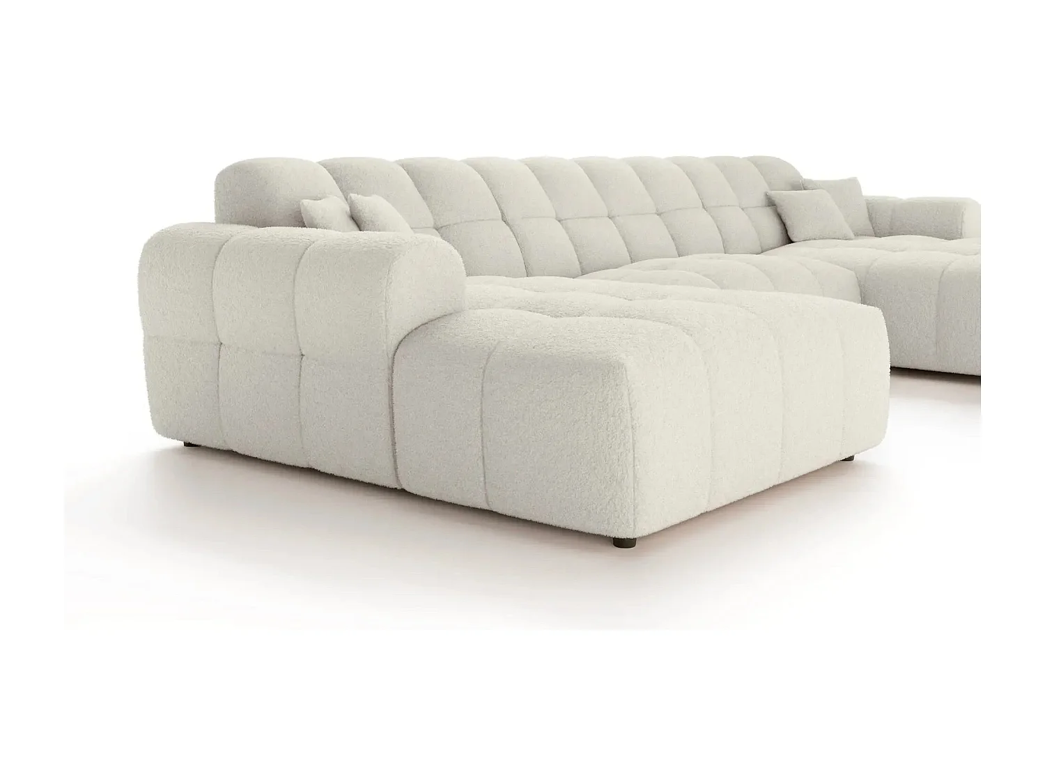 ALEXIA - Canapé panoramique tissu bouclette 5 places - Beige