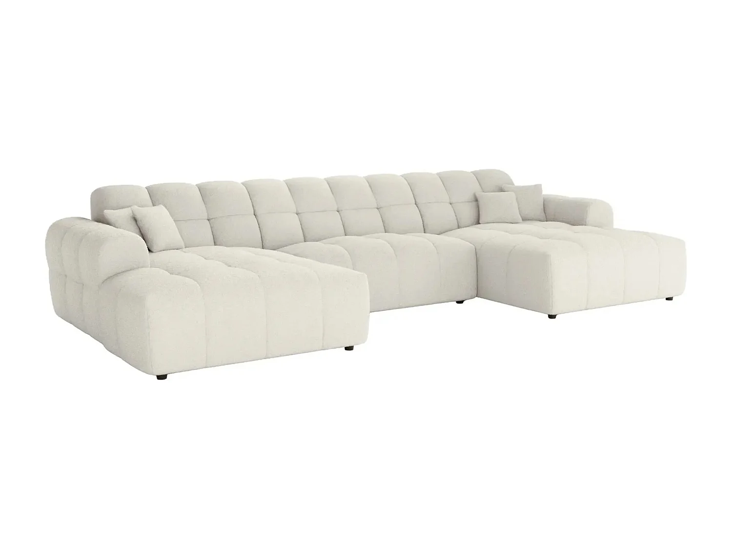 ALEXIA - Canapé panoramique tissu bouclette 5 places - Beige