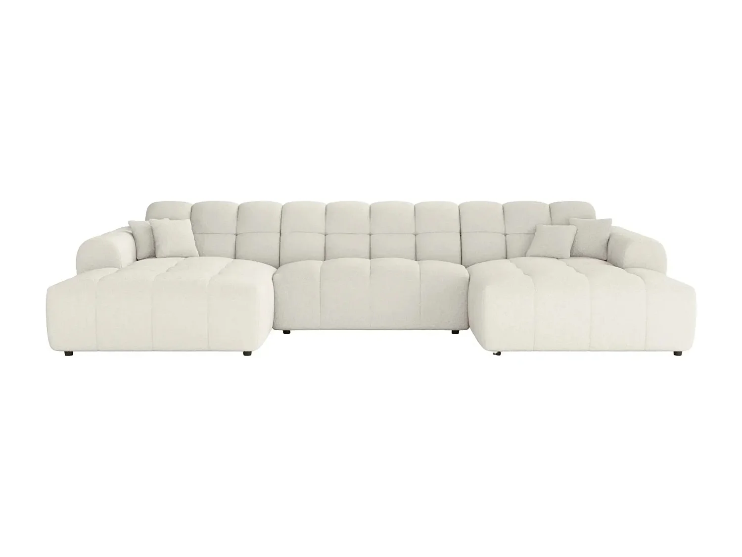 ALEXIA - Canapé panoramique tissu bouclette 5 places - Beige