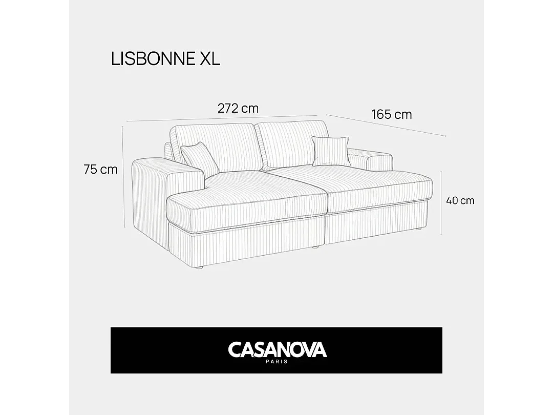 LISBONNE XL - Canapé droit XL 3 places - Café