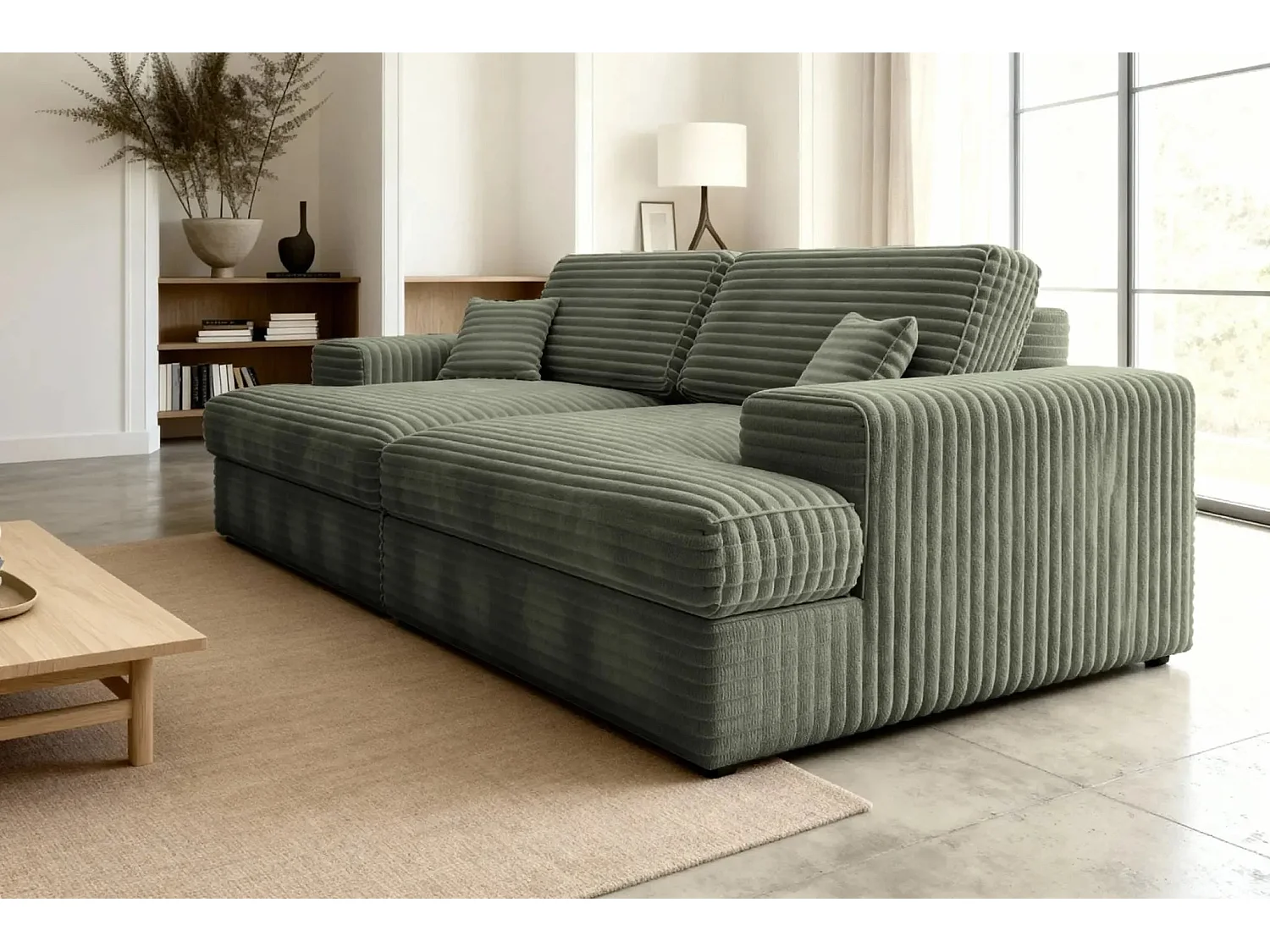 LISBONNE XL - Canapé droit XL 3 places - Vert olive