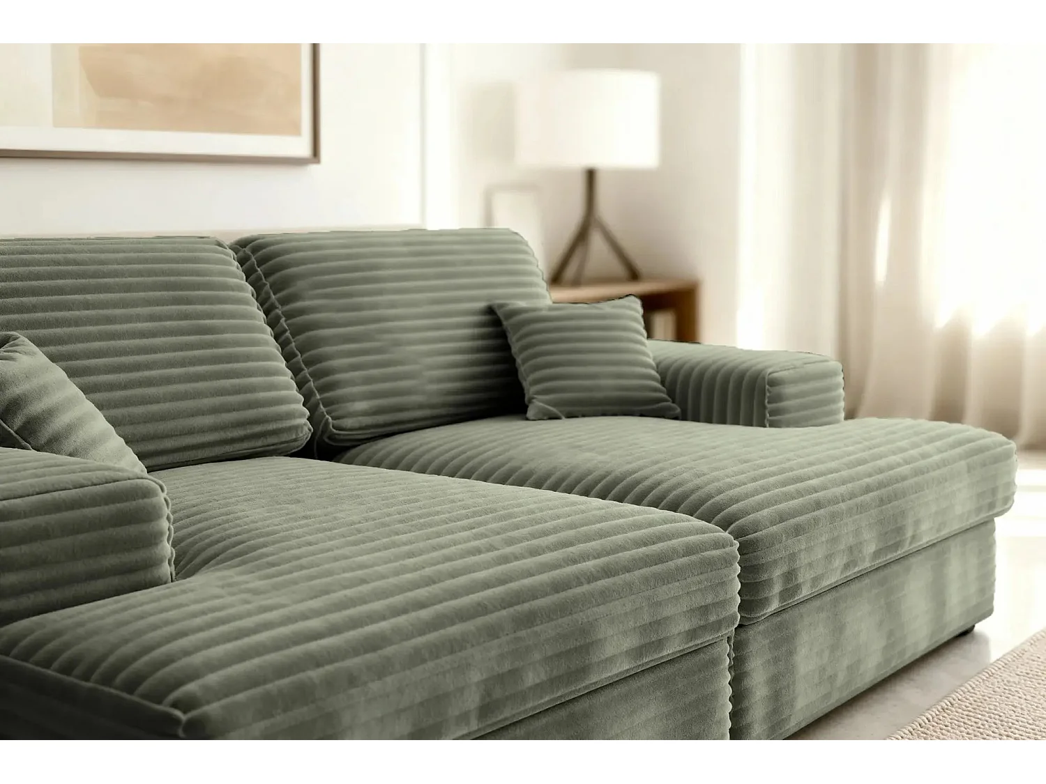 LISBONNE XL - Canapé droit XL 3 places - Vert olive