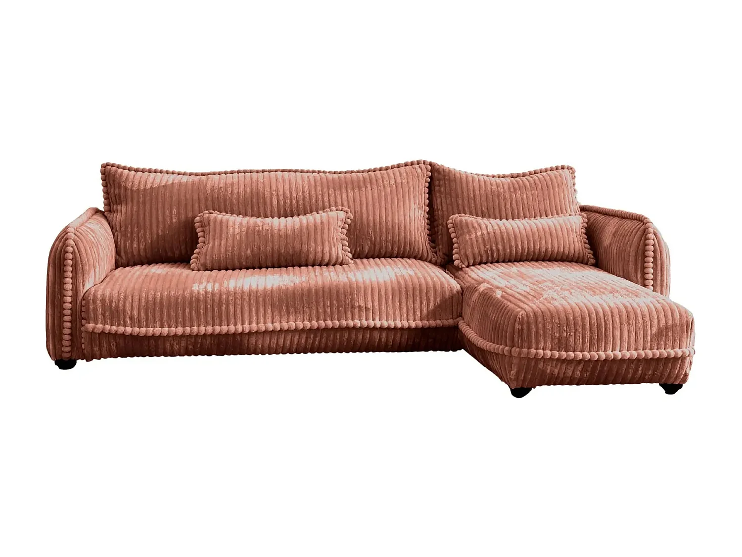 CALIE - Canapé d'angle velours côtelé 3 places - Terracotta - Droit