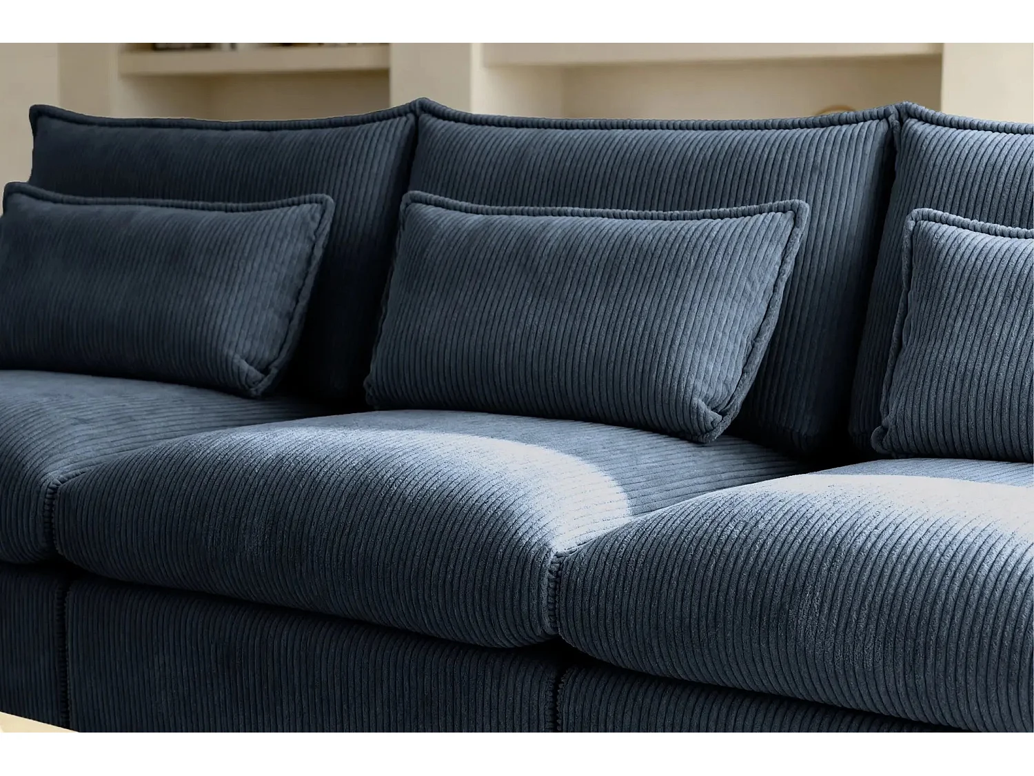 ANGELE - Canapé droit velours côtelé 3 places - Bleu