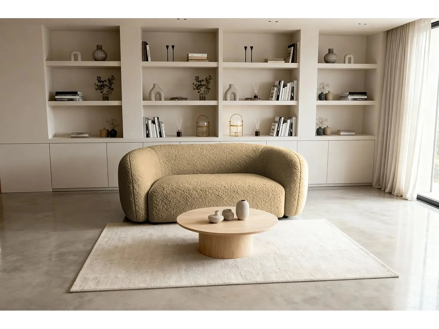 BAHIA - Canapé droit tissu bouclette 2 places - Café