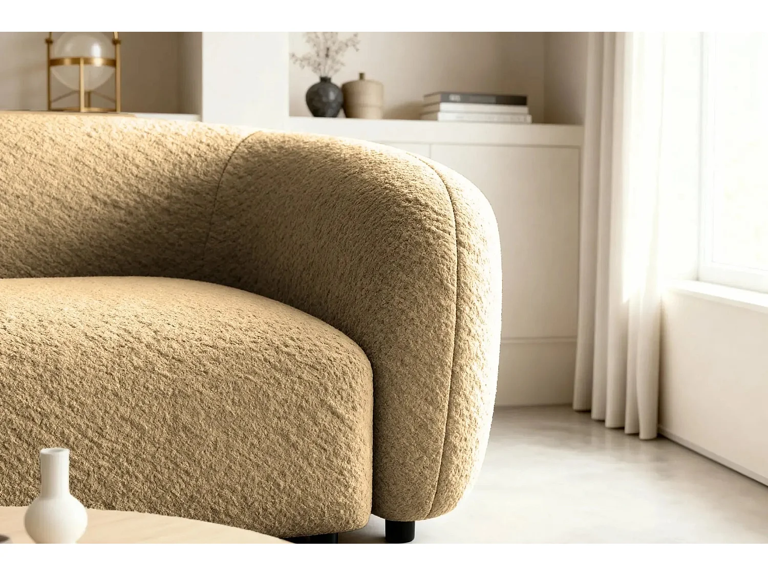 BAHIA - Canapé droit tissu bouclette 2 places - Café