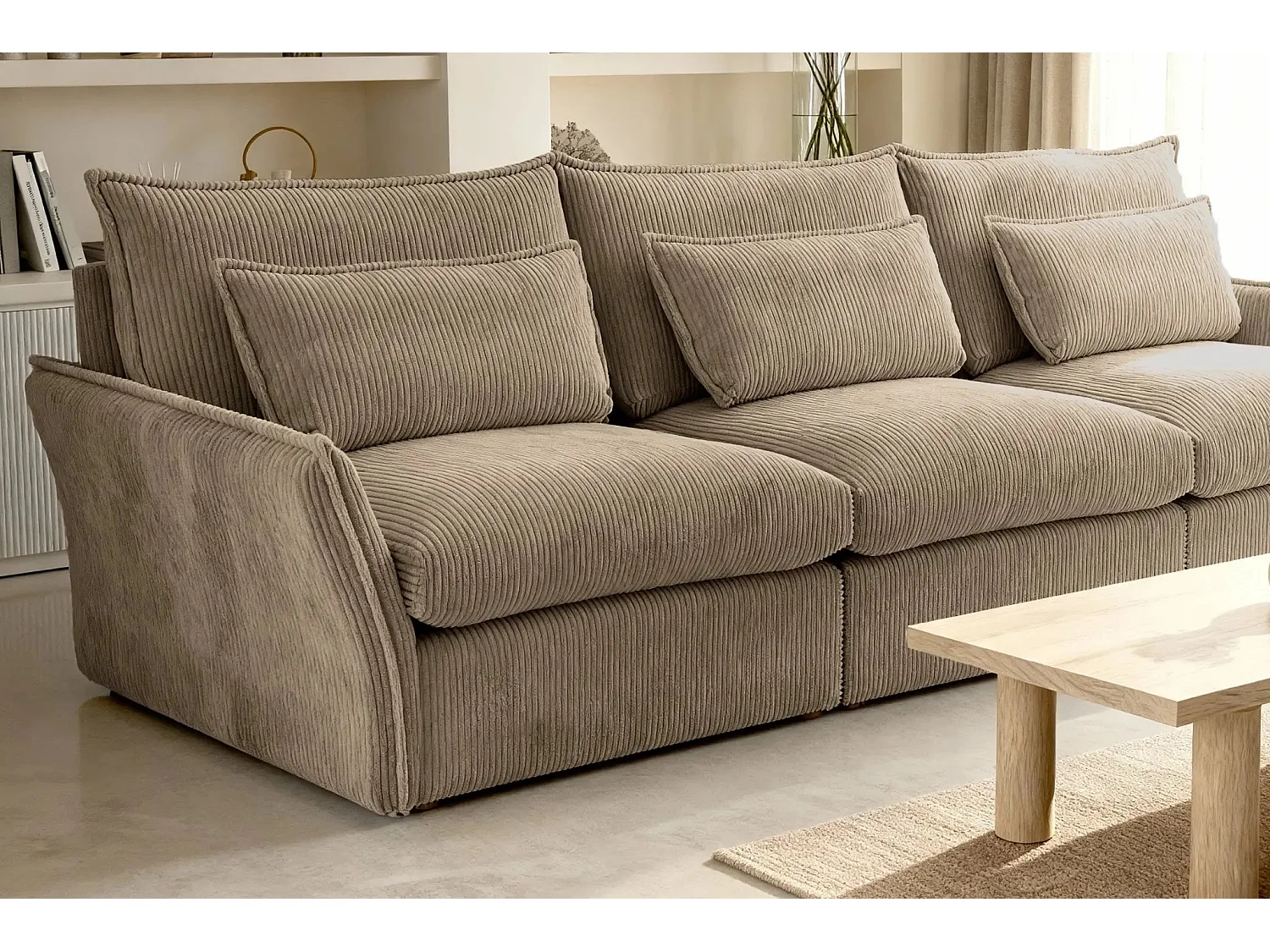 ANGELE - Canapé droit velours côtelé 3 places - Café