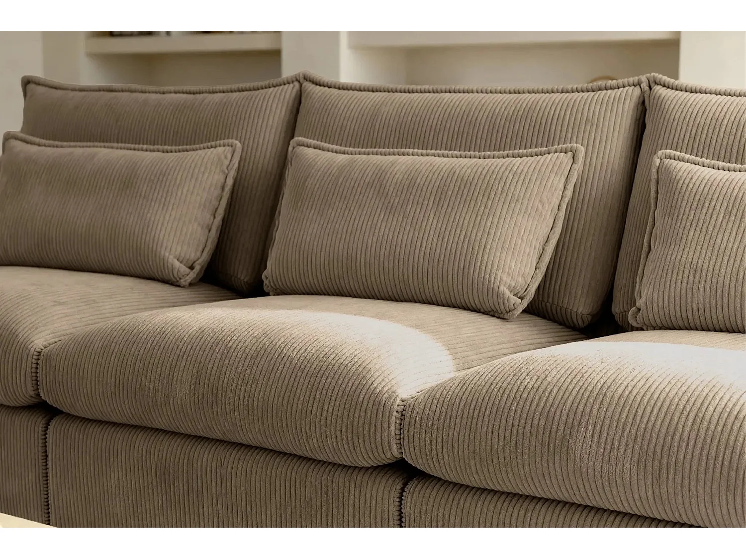 ANGELE - Canapé droit velours côtelé 3 places - Café