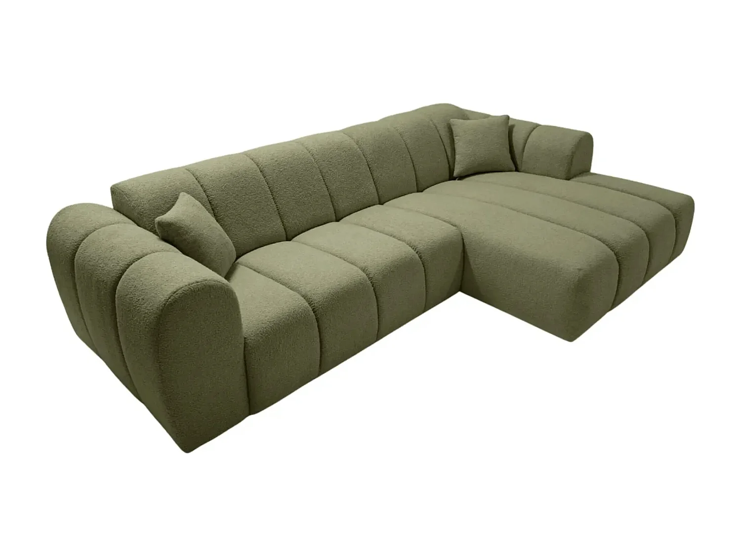 LAURA - Canapé d'angle tissu bouclette 4 places - Vert - Gauche