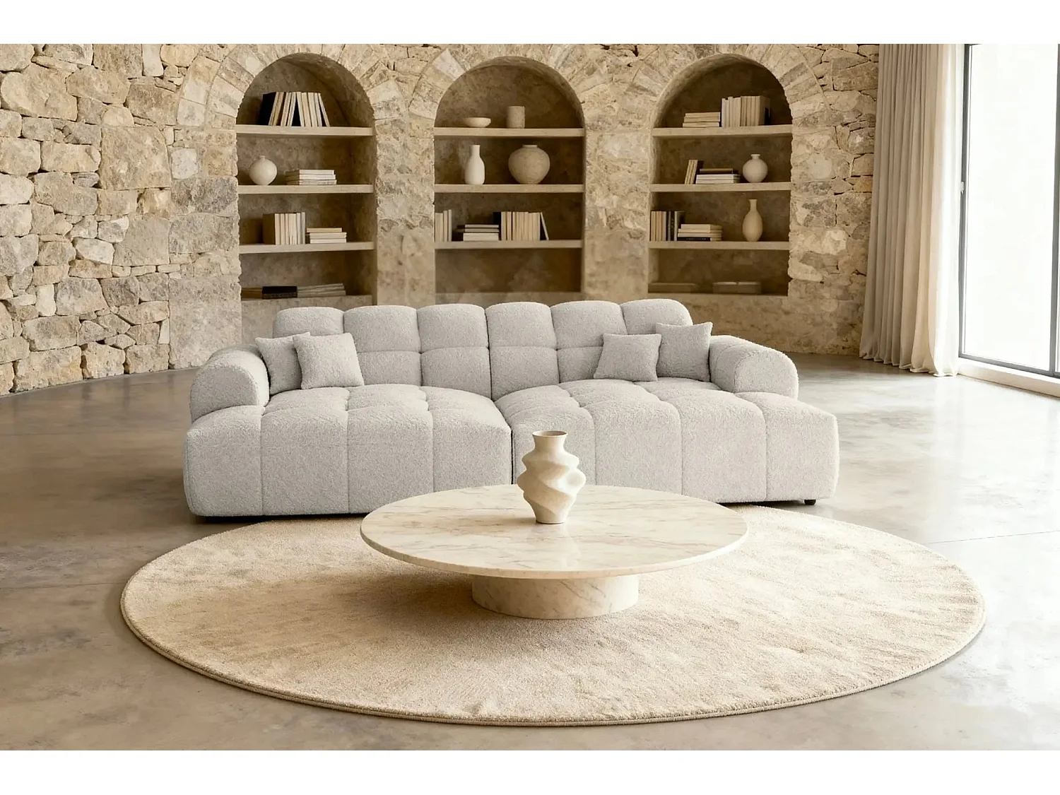 ALEXIA XL - Canapé droit tissu bouclette 4 places - Beige