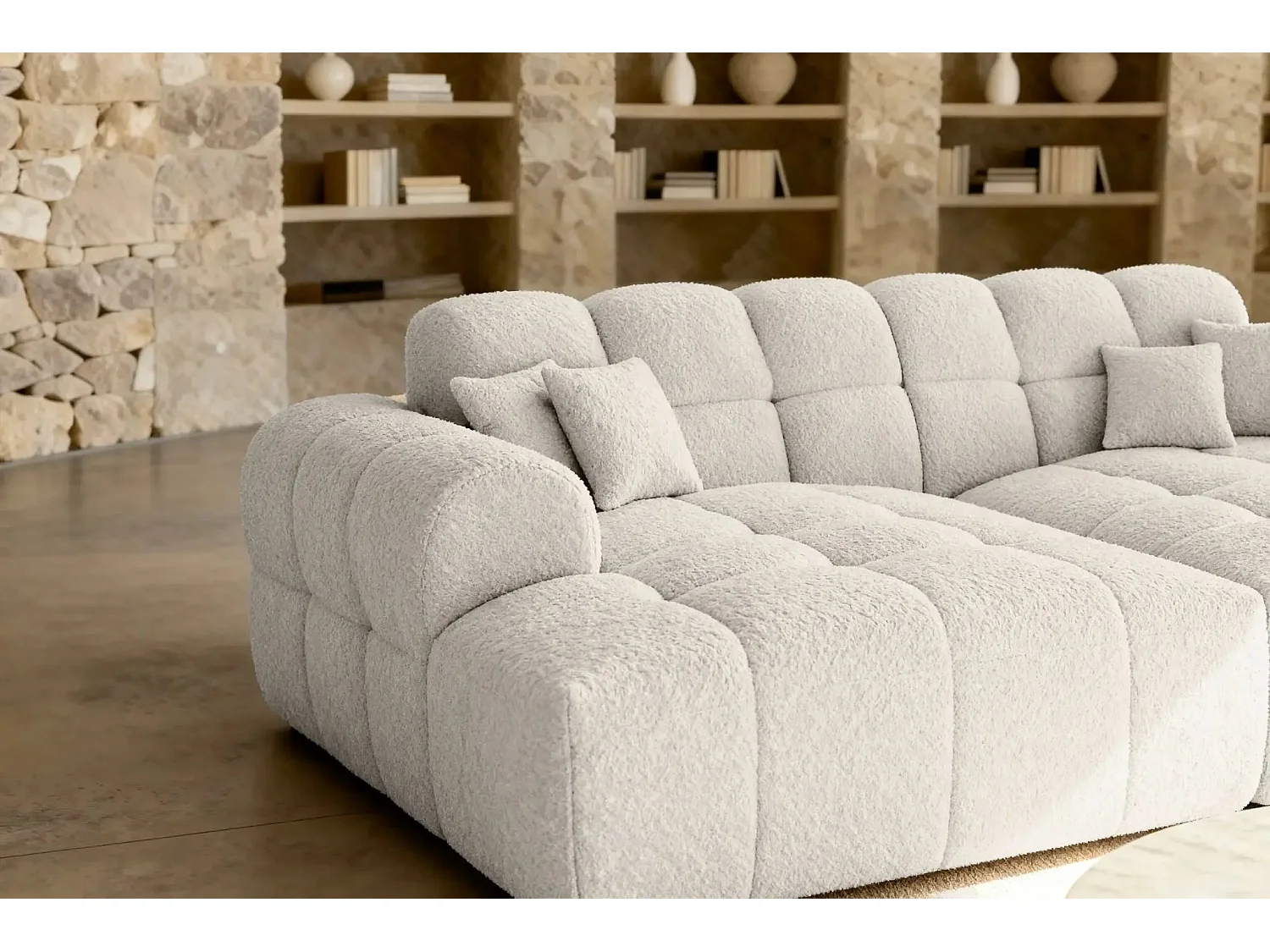 ALEXIA XL - Canapé droit tissu bouclette 4 places - Beige