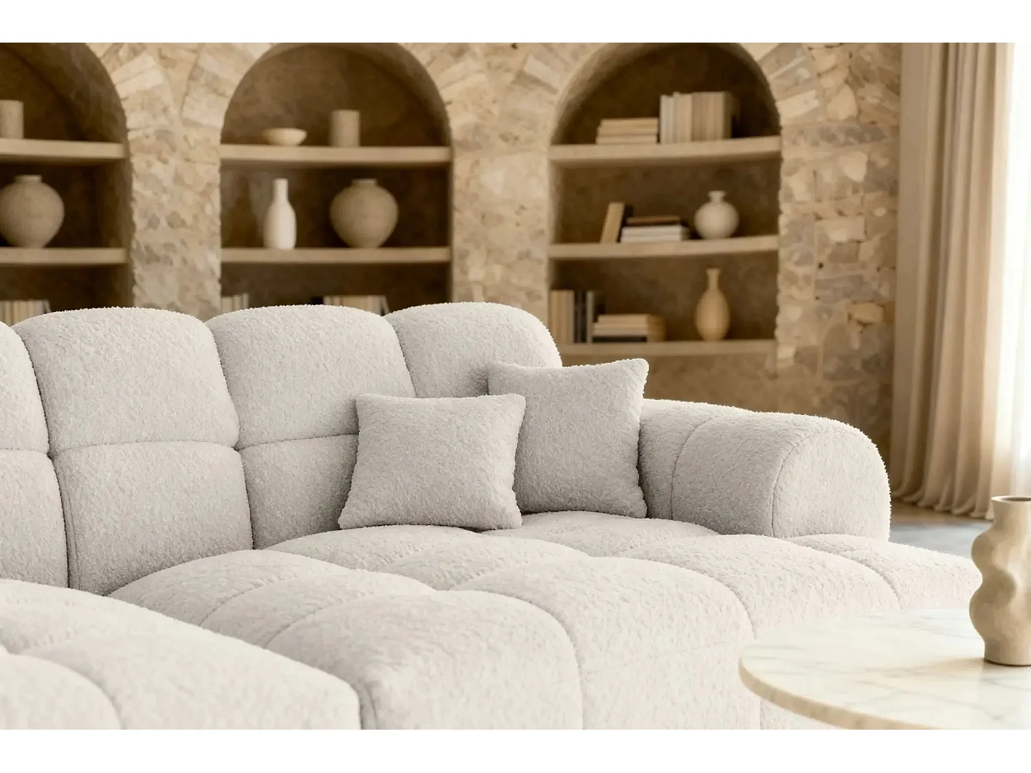 ALEXIA XL - Canapé droit tissu bouclette 4 places - Beige