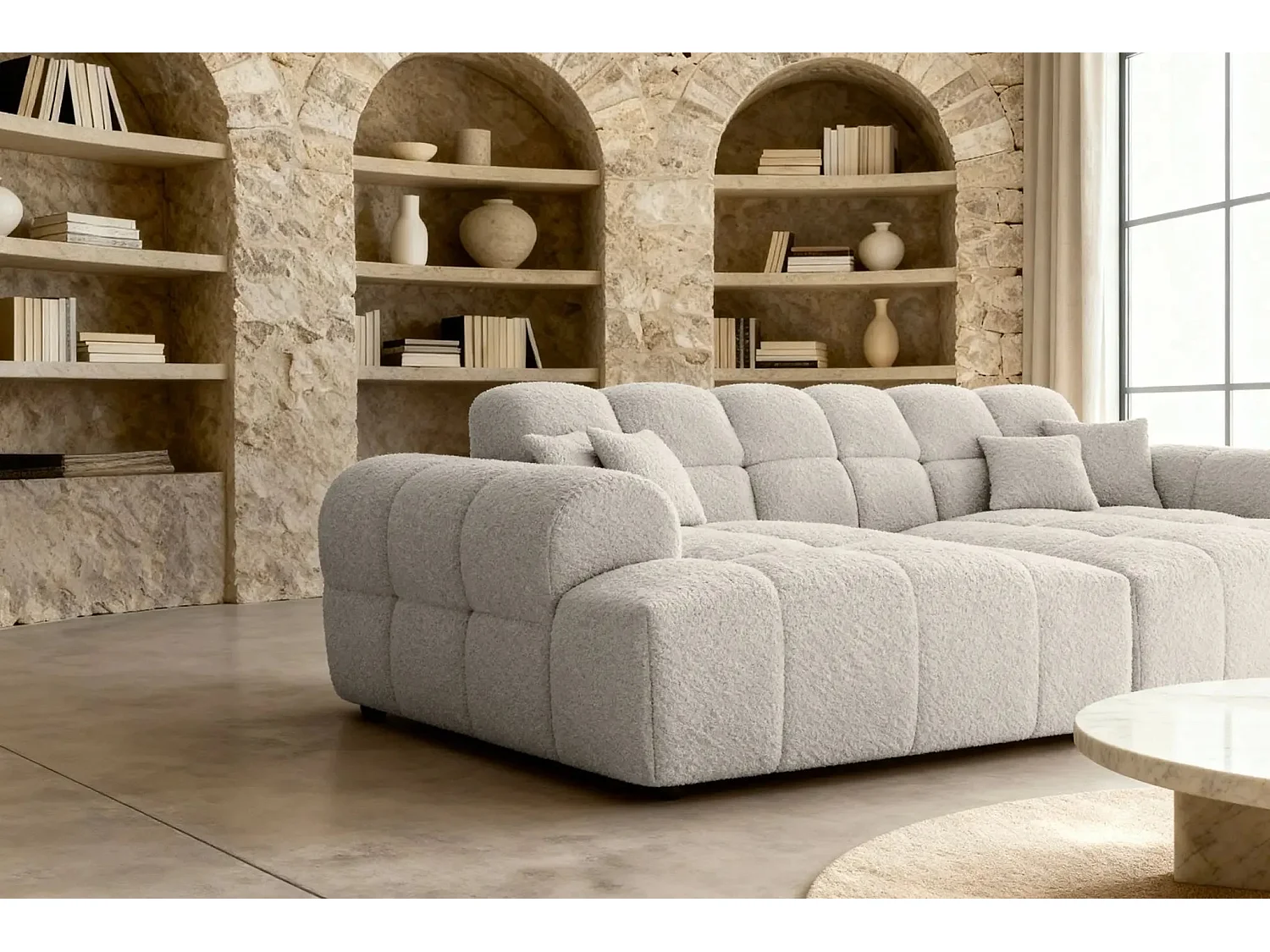 ALEXIA XL - Canapé droit tissu bouclette 4 places - Beige