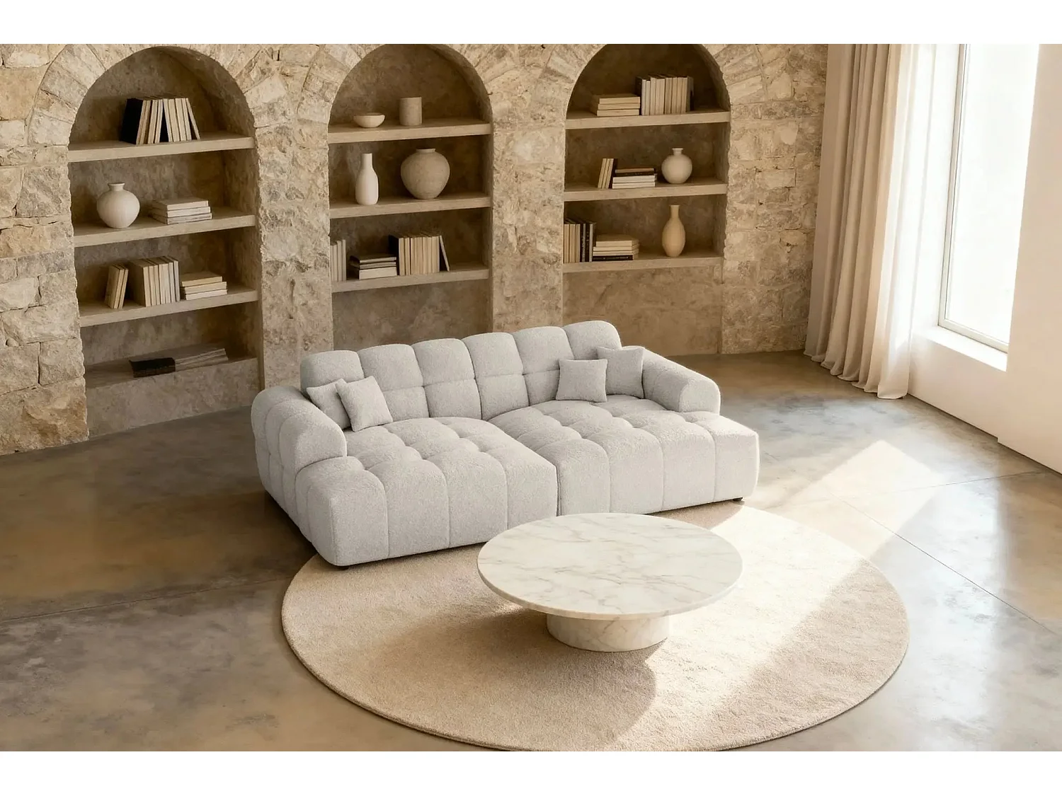 ALEXIA XL - Canapé droit tissu bouclette 4 places - Beige