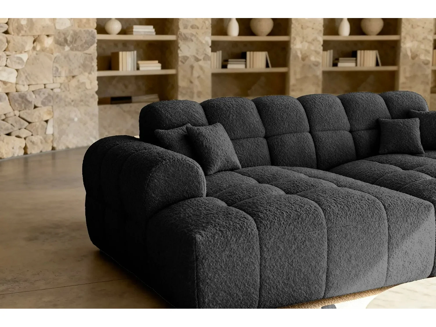 ALEXIA XL - Canapé droit tissu bouclette 4 places - Noir