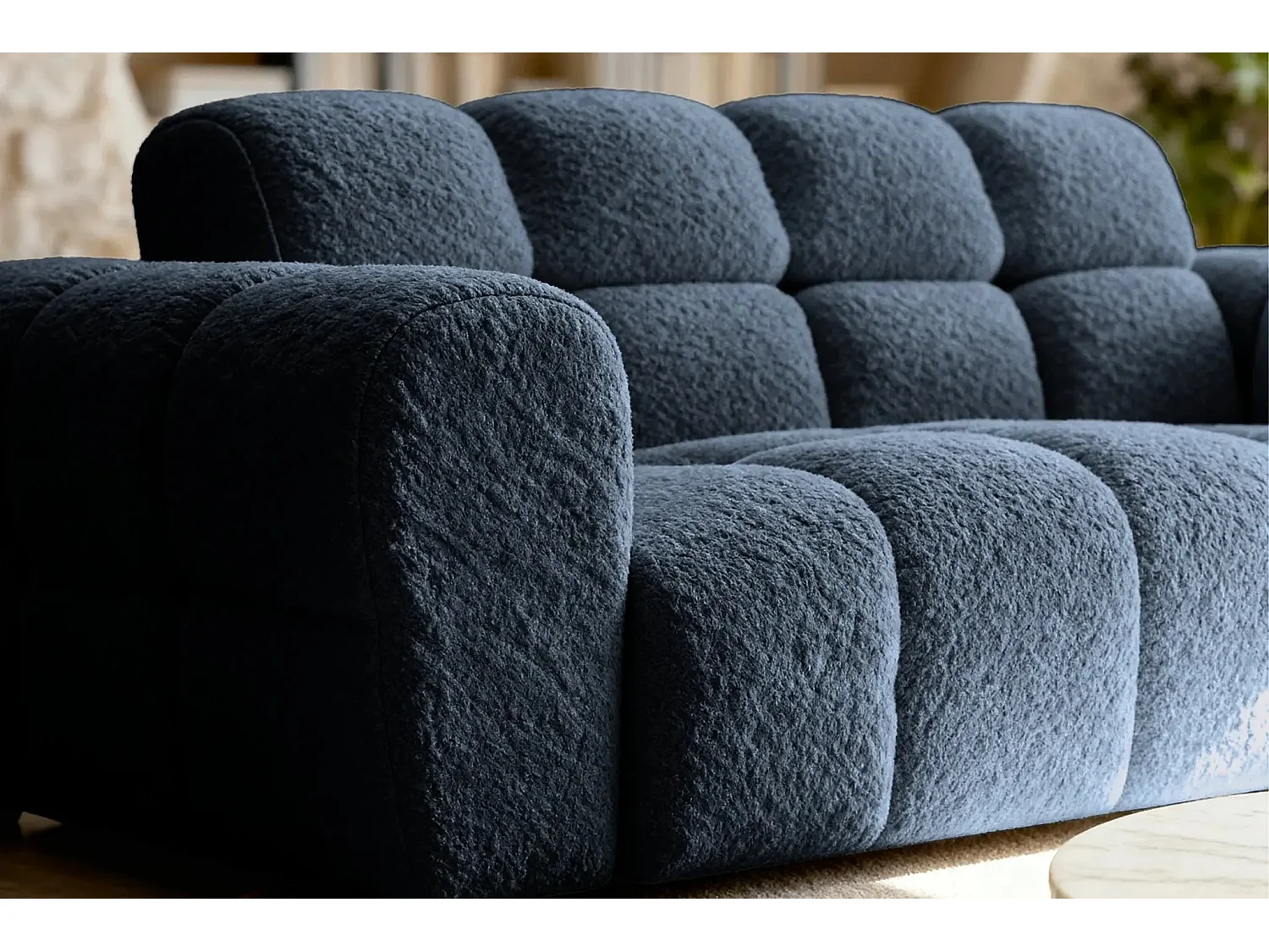 ALEXIA - Canapé droit tissu bouclette 2 places - Bleu