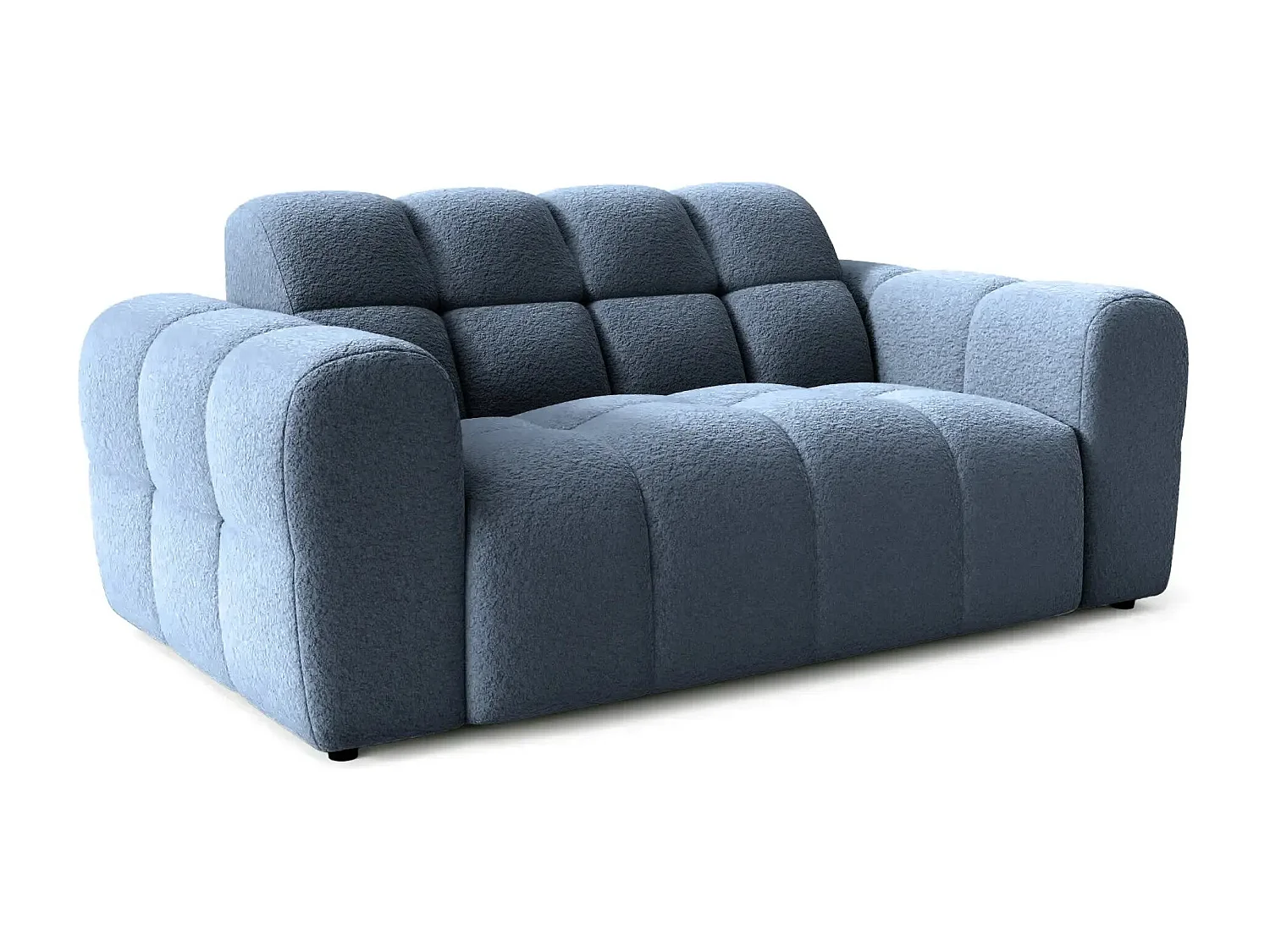 ALEXIA - Canapé droit tissu bouclette 2 places - Bleu