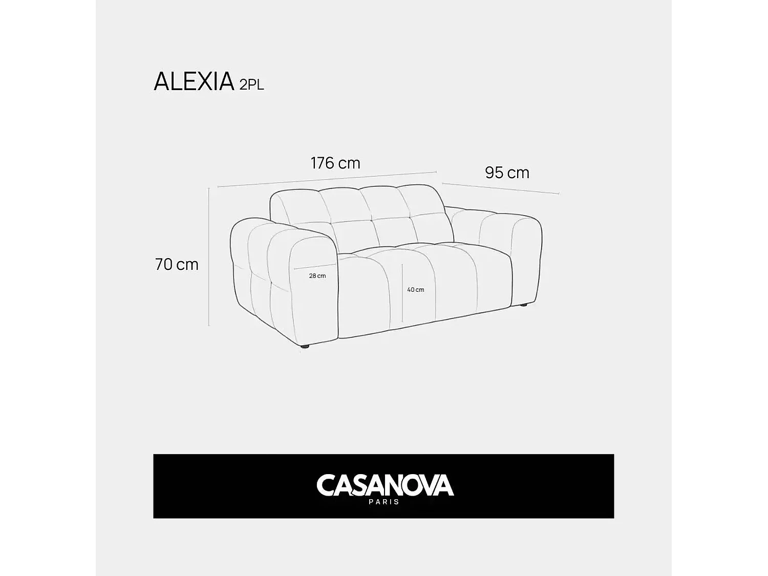 ALEXIA - Canapé droit tissu bouclette 2 places Bleu