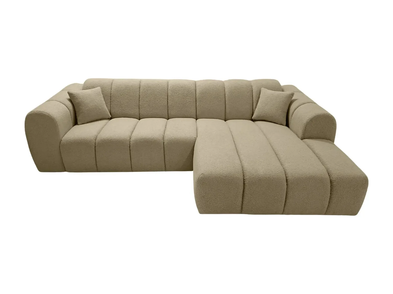 LAURA - Canapé d'angle tissu bouclette 4 places - Café - Droit