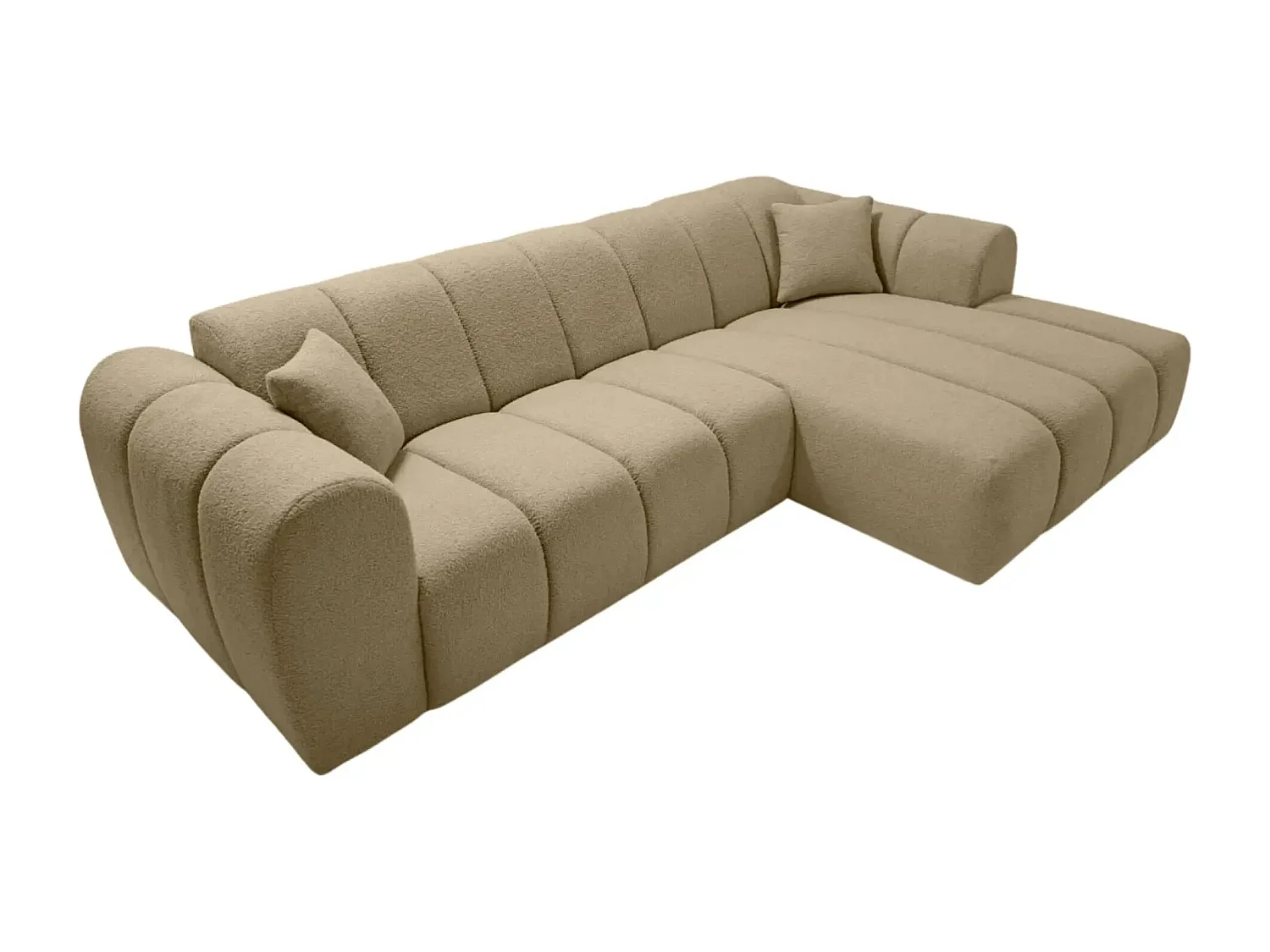 LAURA - Canapé d'angle tissu bouclette 4 places - Café - Droit